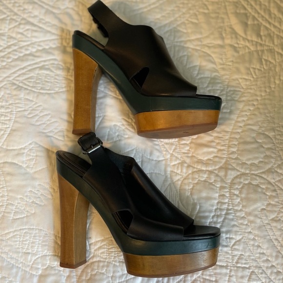 Marni for H&M Black Leather Strappy Plateau Platform Peep Toe Wooden Heels Sz 6 - Picture 8 of 8